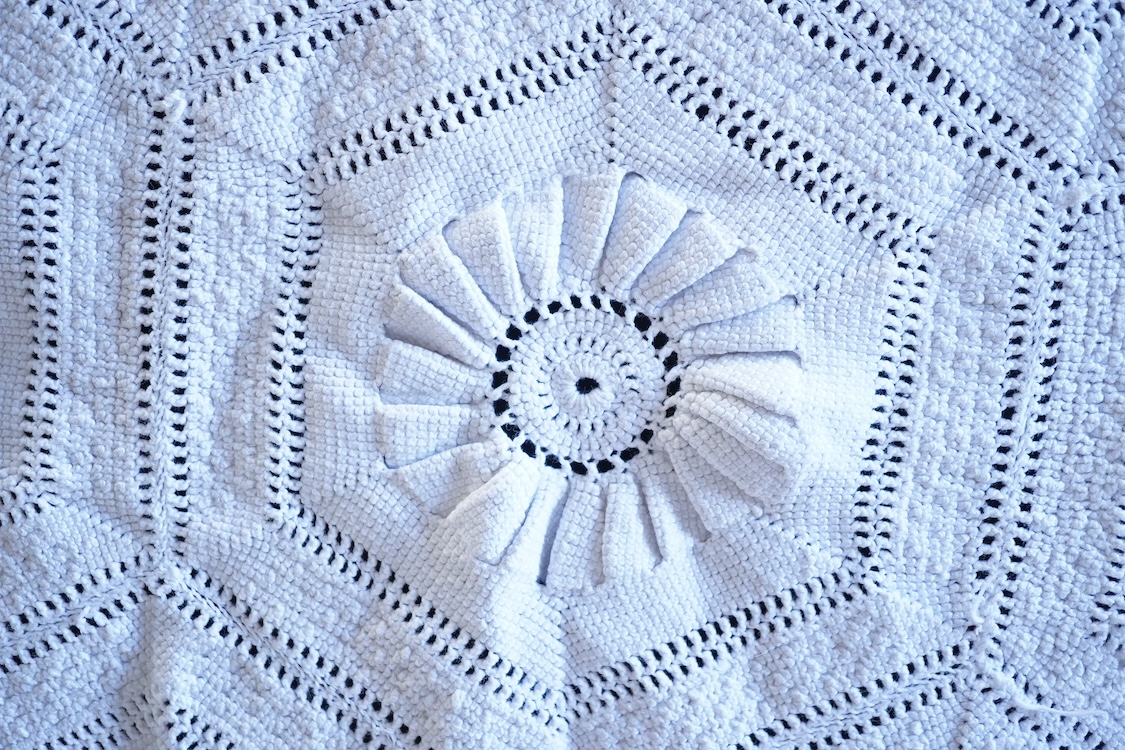Two ornate French hand crochet bed covers